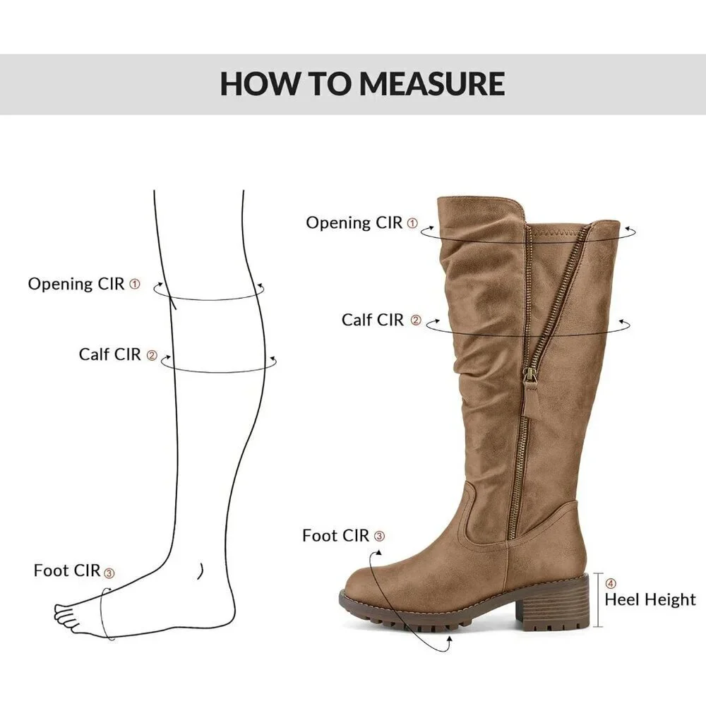 Women's Tan Mysoft Knee High Boots Chunky Heel Lug Sole Side Zipper 2 Inch
